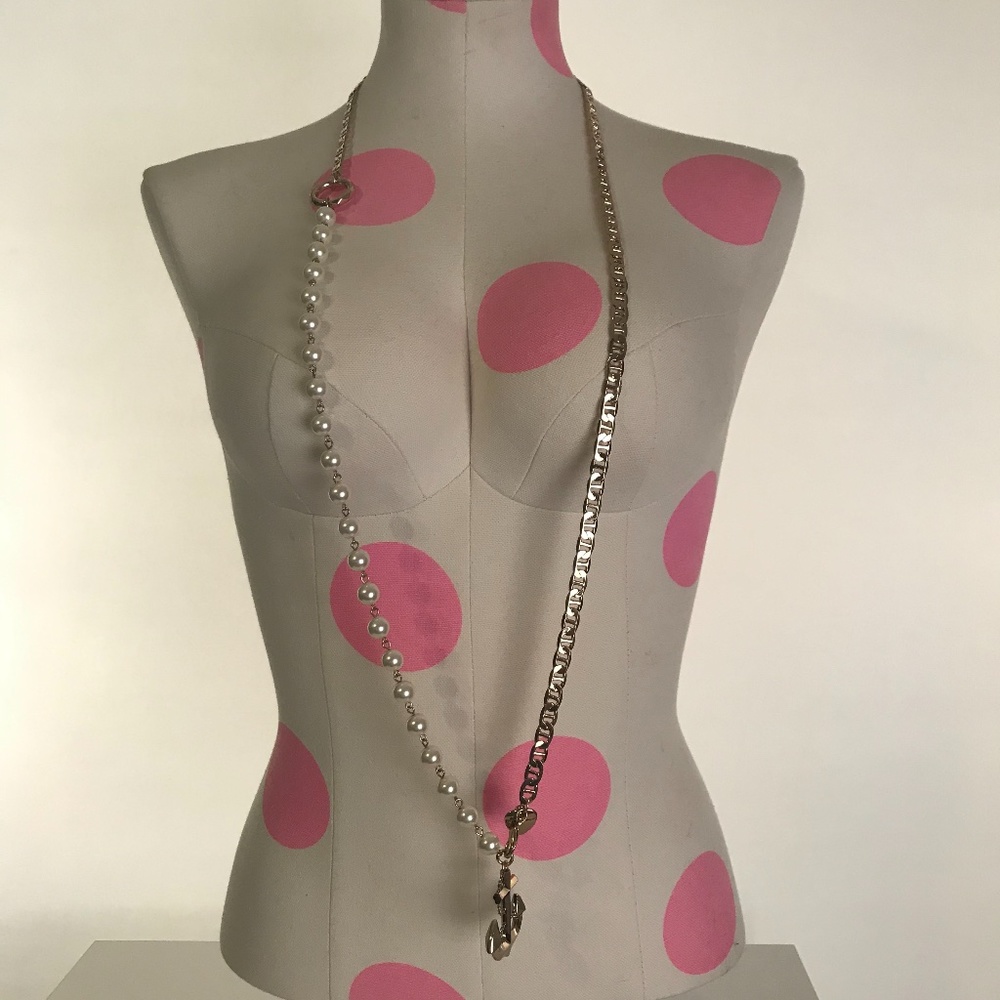 Anchors and Pearls Long Gold Necklace - Picture 3 of 7